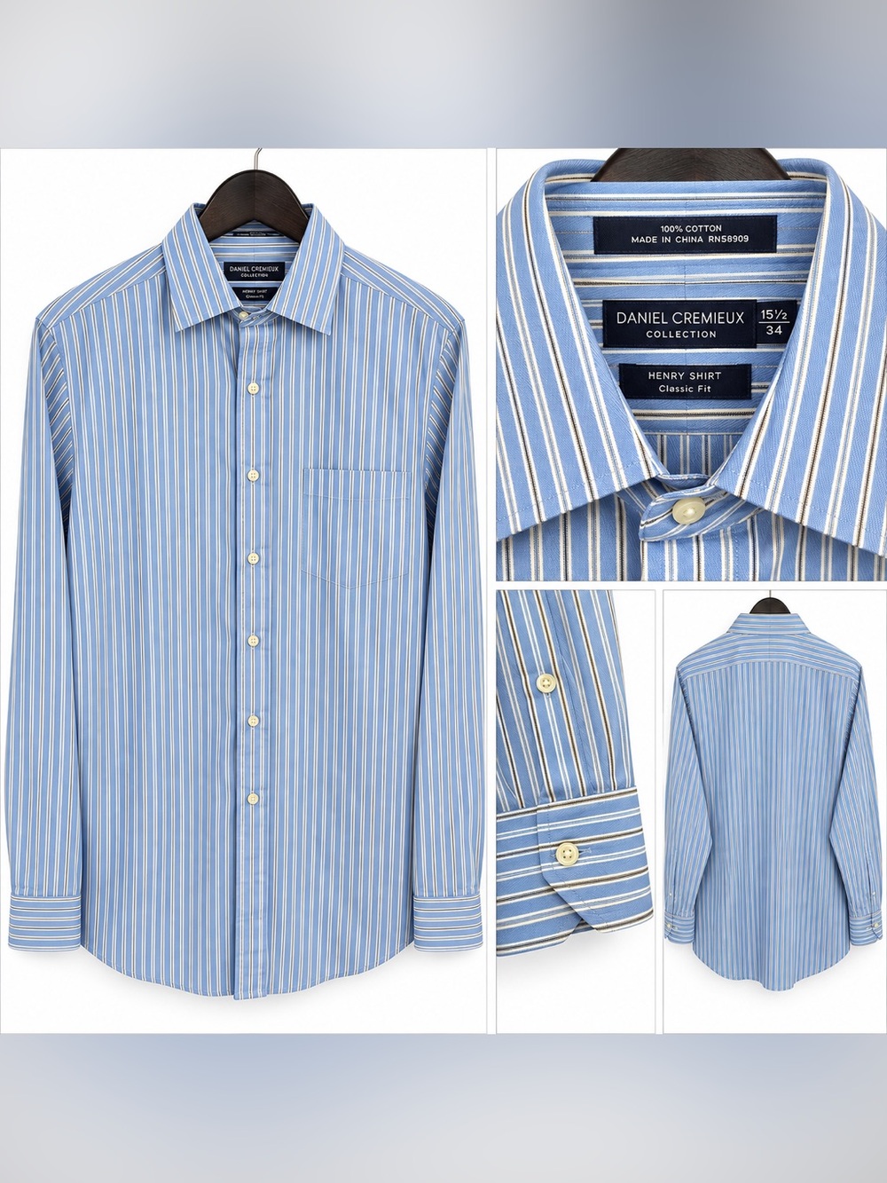 Daniel Cremieux Collection Henry Shirt 15.5 34 Blue Stripe Classic Fit